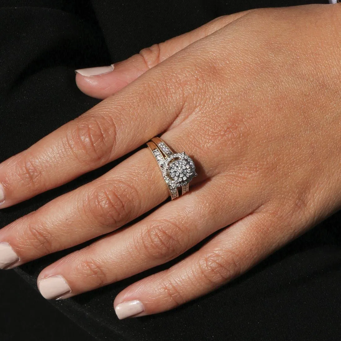 Solitaire Look Halo Ring with 1/2ct of Diamonds in 9ct Yellow Gold
