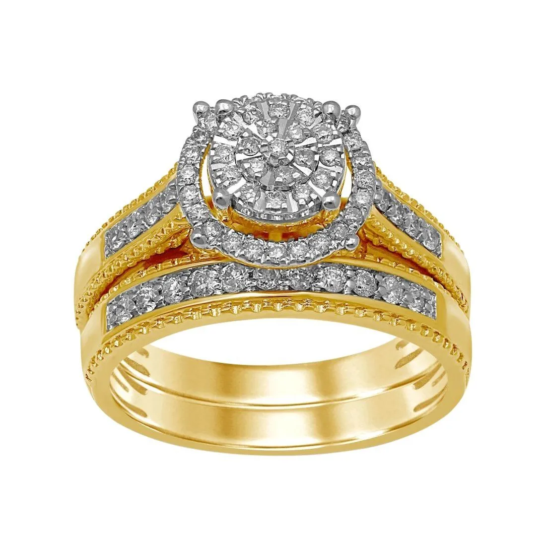 Solitaire Look Halo Ring with 1/2ct of Diamonds in 9ct Yellow Gold
