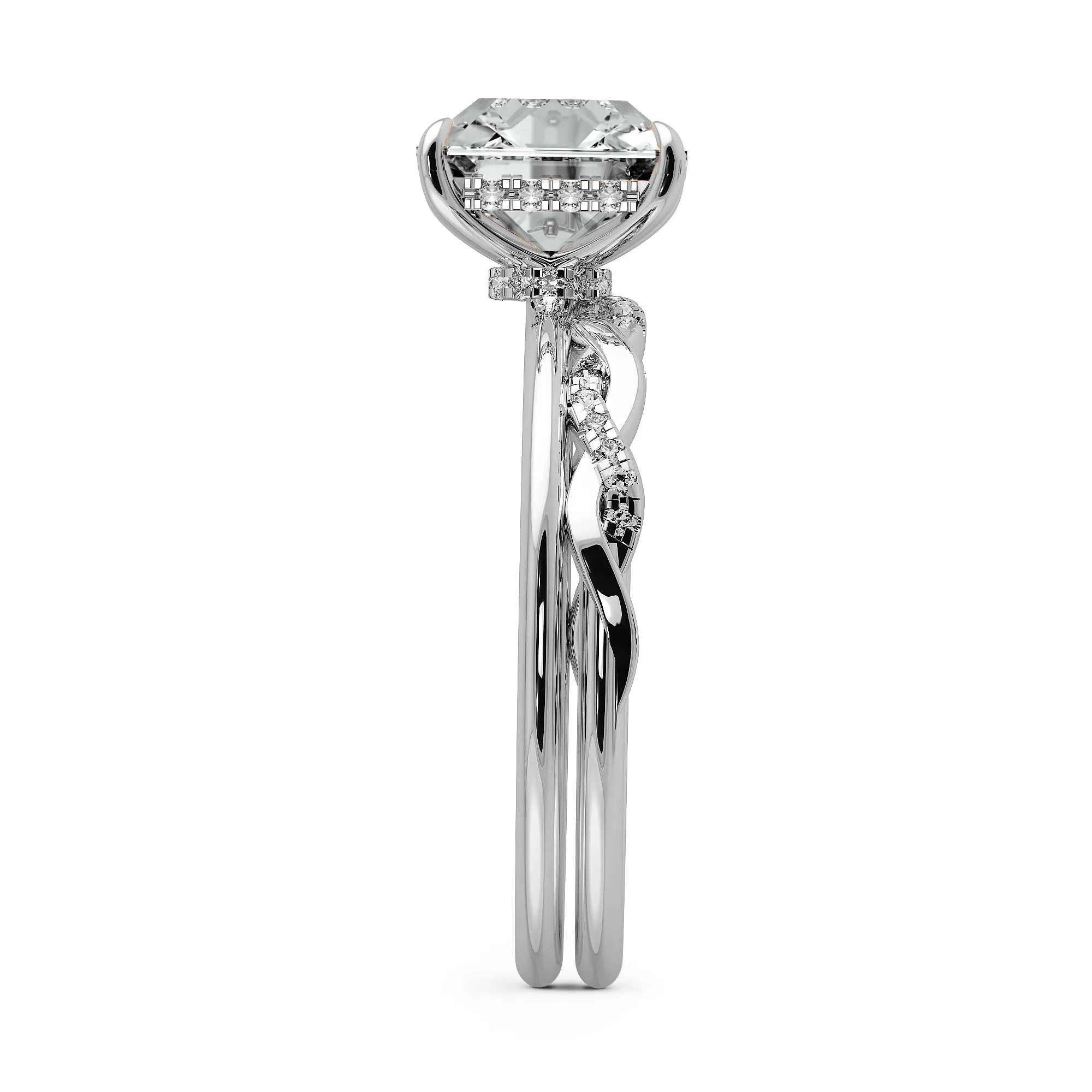 Squared Emerald Cut Hidden Halo Elegant Engagement Ring Bridal Set - 624