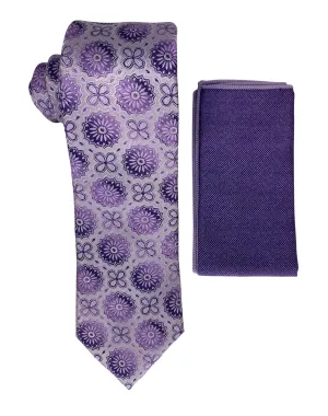 Stacy Adams Geometric Tie and Handkerchief - Lavender