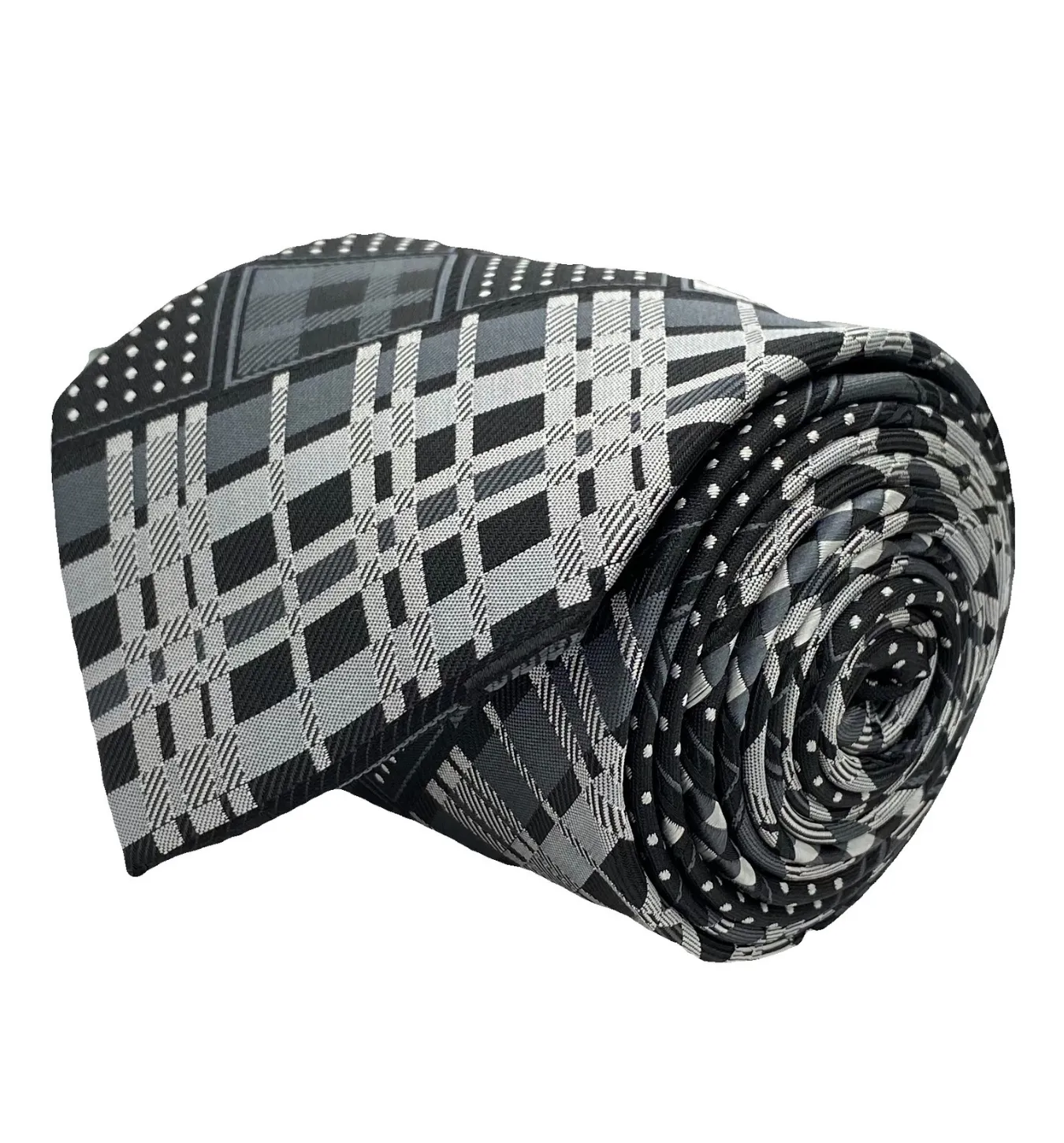 Stacy Adams Tie and Handkerchief - Black and Gray Multi-Pattern T35