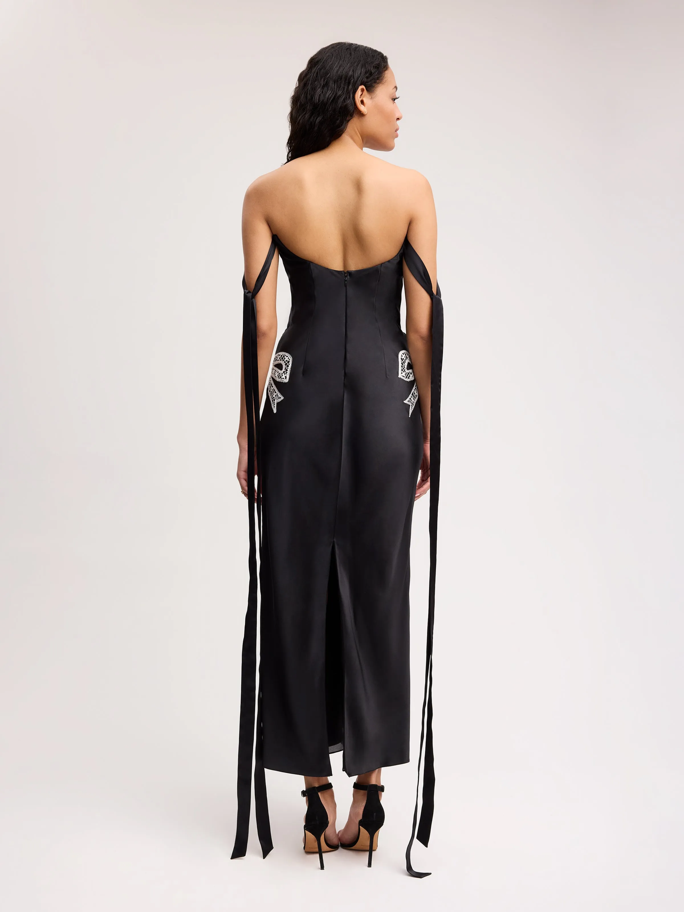 Strapless Bustier Dress with Ties in Black