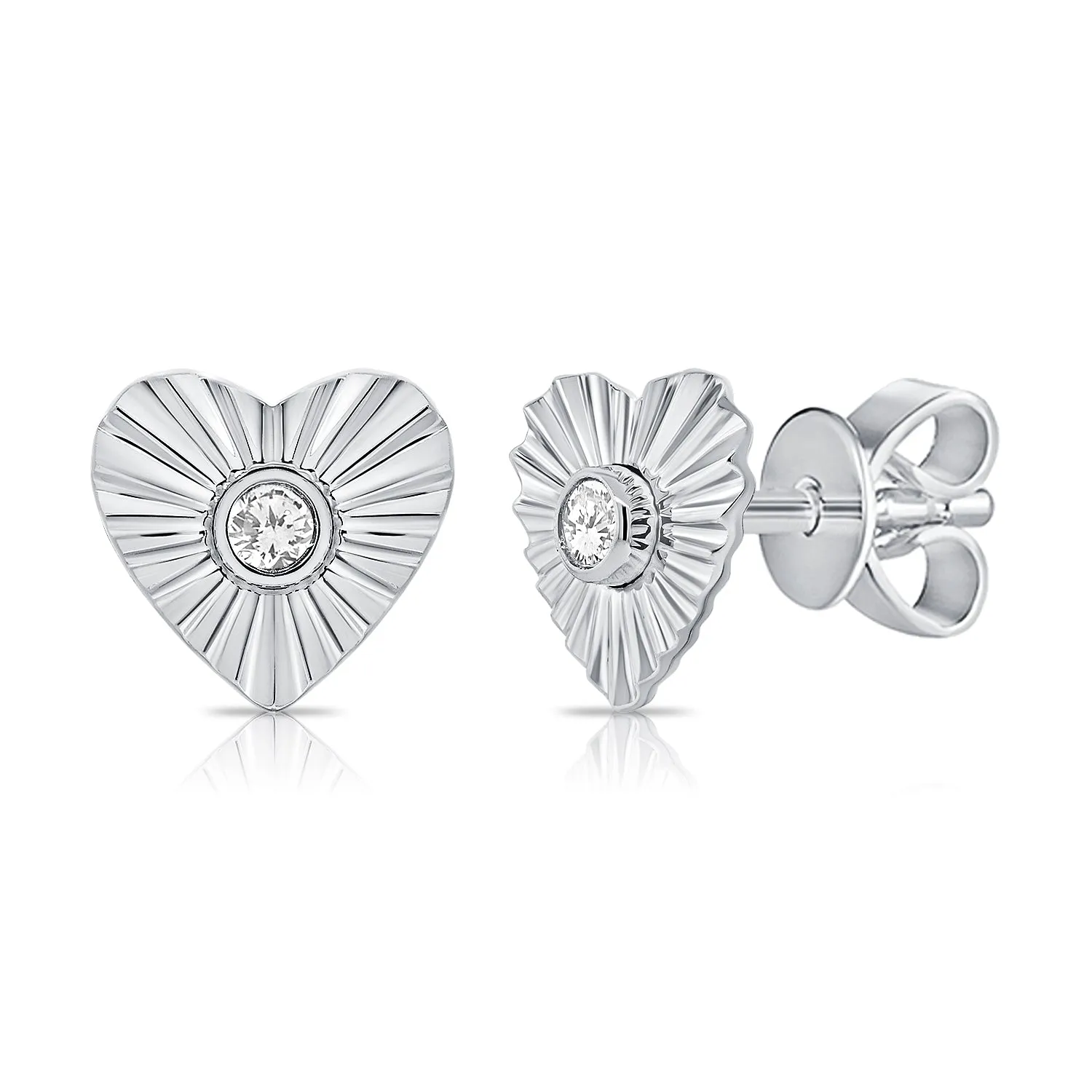 Striped Heart Center Diamond Earrings